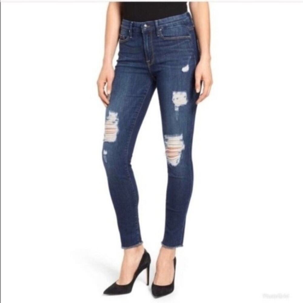 Good American Good Legs Jeans Raw Edge Blue003 Distressed Denim Skinny Size 2/26